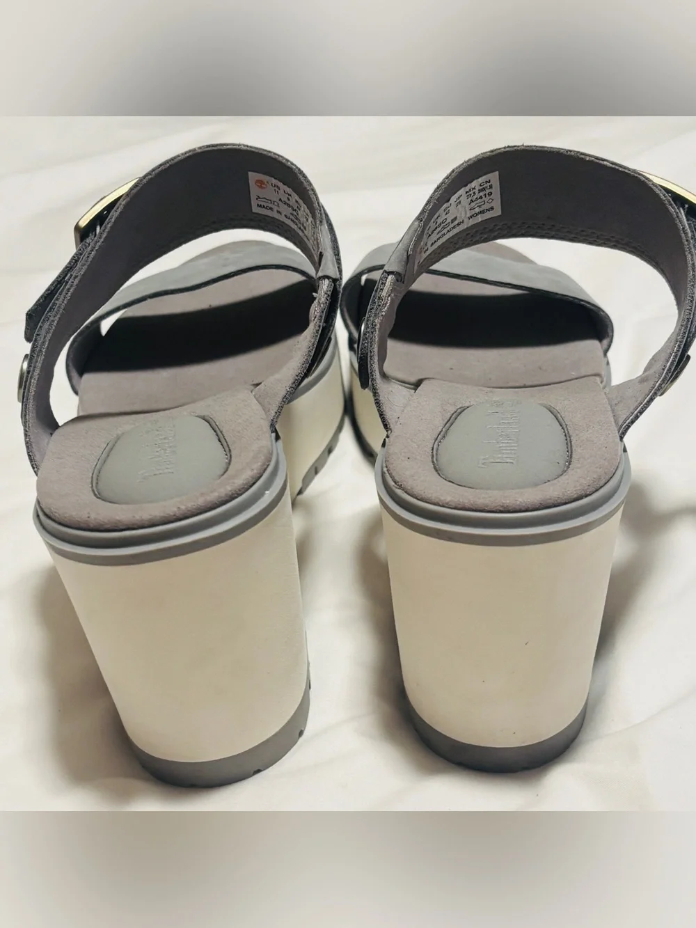 Timberland Grey Nubuck Leather Wedge Sandals Platform Strap Women’s Size 11